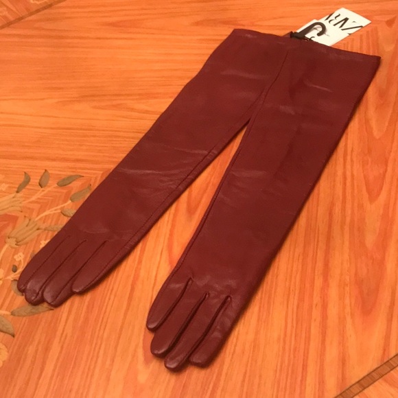 Zara 100% genuine leather red long opera gloves - Picture 5 of 11